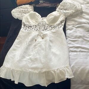 White Lace Puff Sleeve Dress